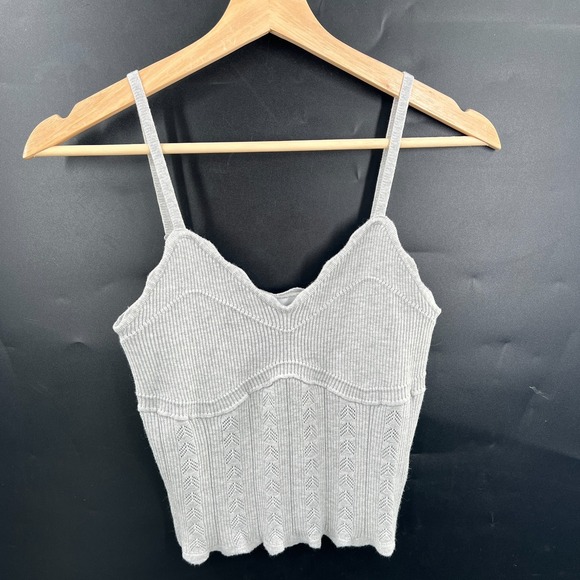 Pink Rose Tops - knit tank top feminine light gray y2k retro style boho crochet syle M Pink Rose